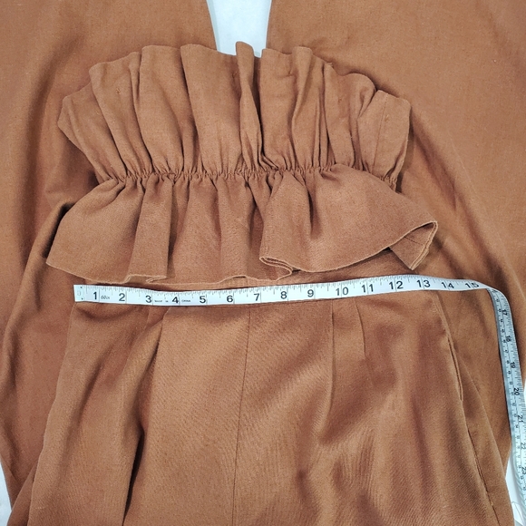 ASTR the label ruffle top jumpsuit linen cotton rust brown size S - Picture 13 of 14